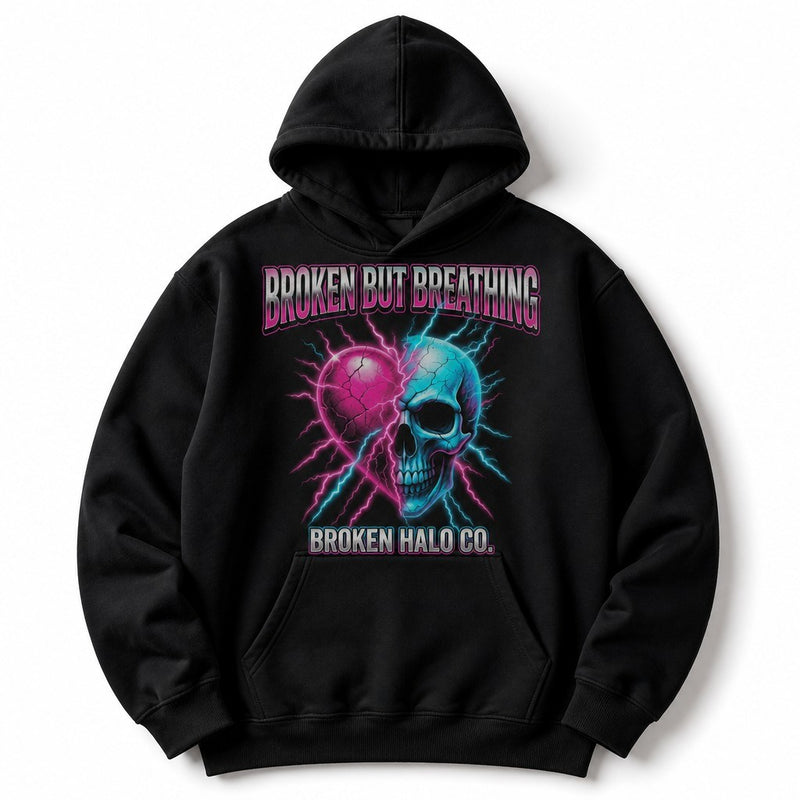 Broken But Breathing hoodie flat lay - soft open