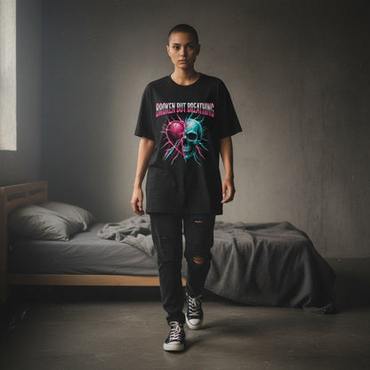 Broken But Breathing black tee on model — Broken Halo Co.