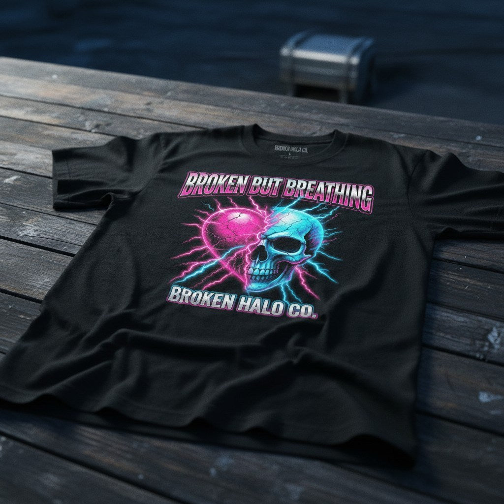 Broken But Breathing tee flat lay